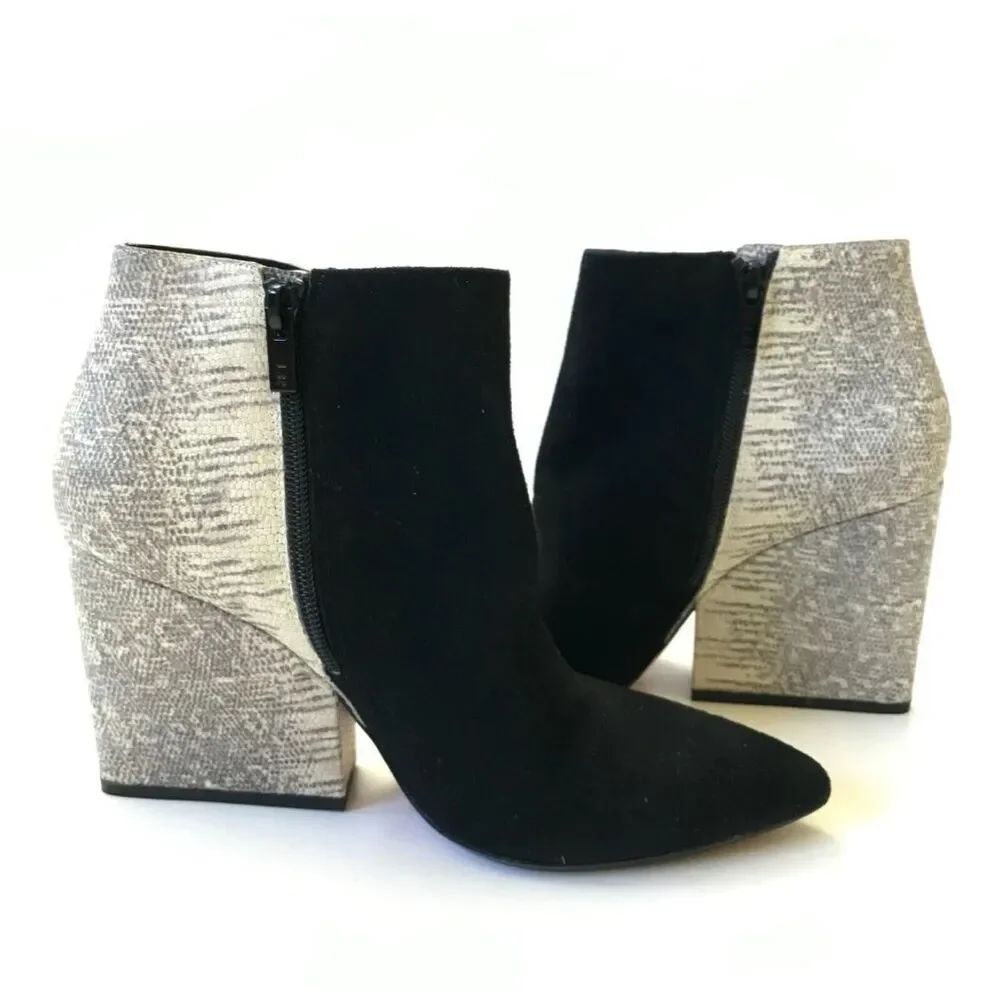Loeffler Randall Lia Booties Boots Womens 10 Black Suede Snake Print Leather